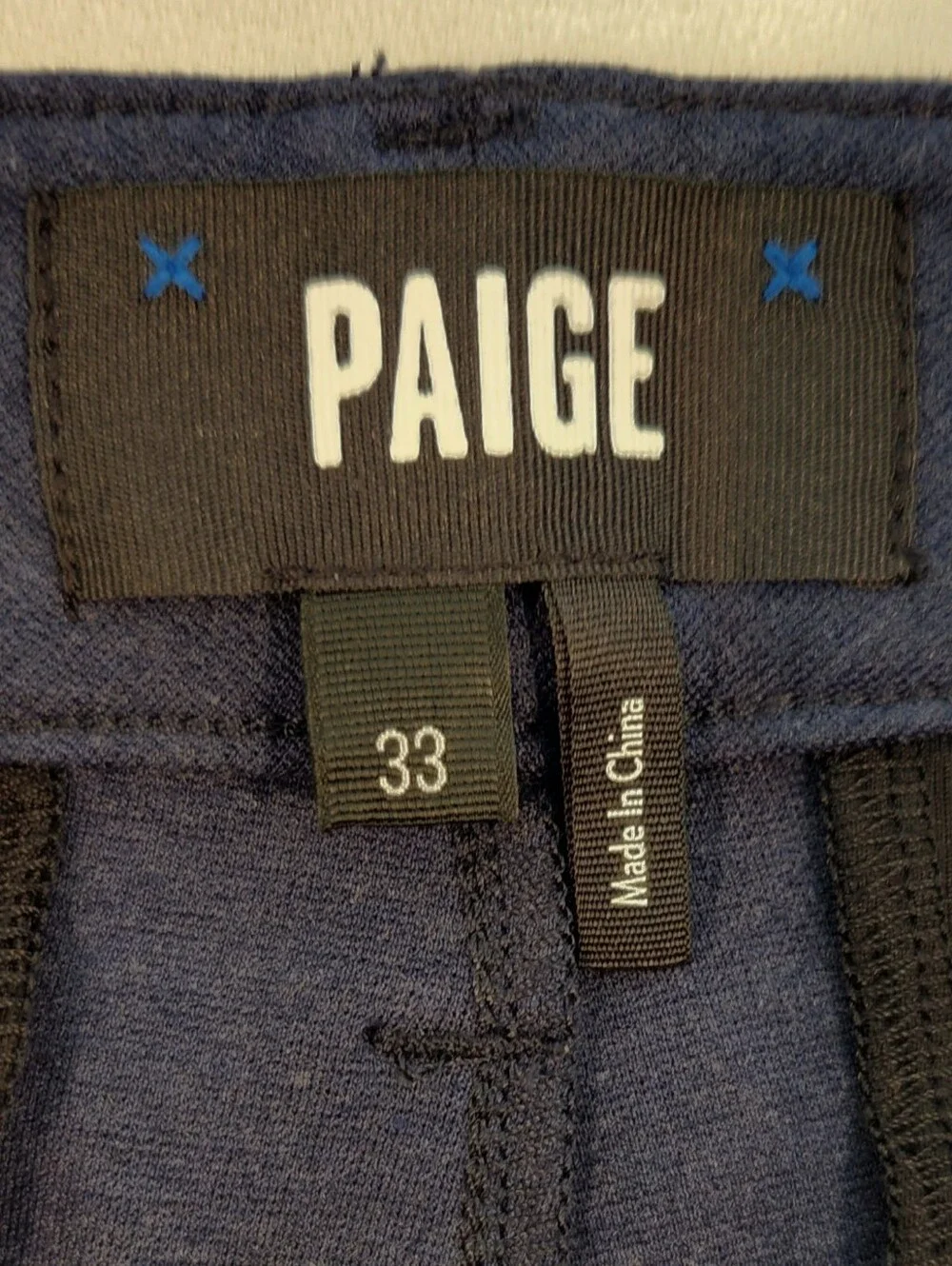 Paige Rickson Trouser Shorts Chinos Iced Indigo Sz 33 Transcend Knit